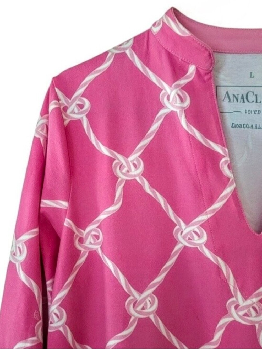 AnaClare Pink Nautical Knot Tunic Mini Knee Length Dress Preppy Coastal Sz. L